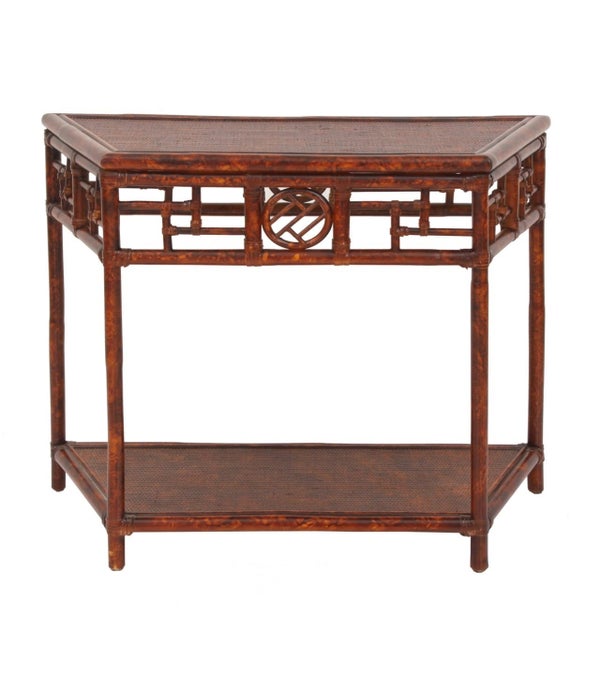 Demilune Table, Large Woven Top Rattan Frame with Leather Wraps Color - Tortoise This Item Will