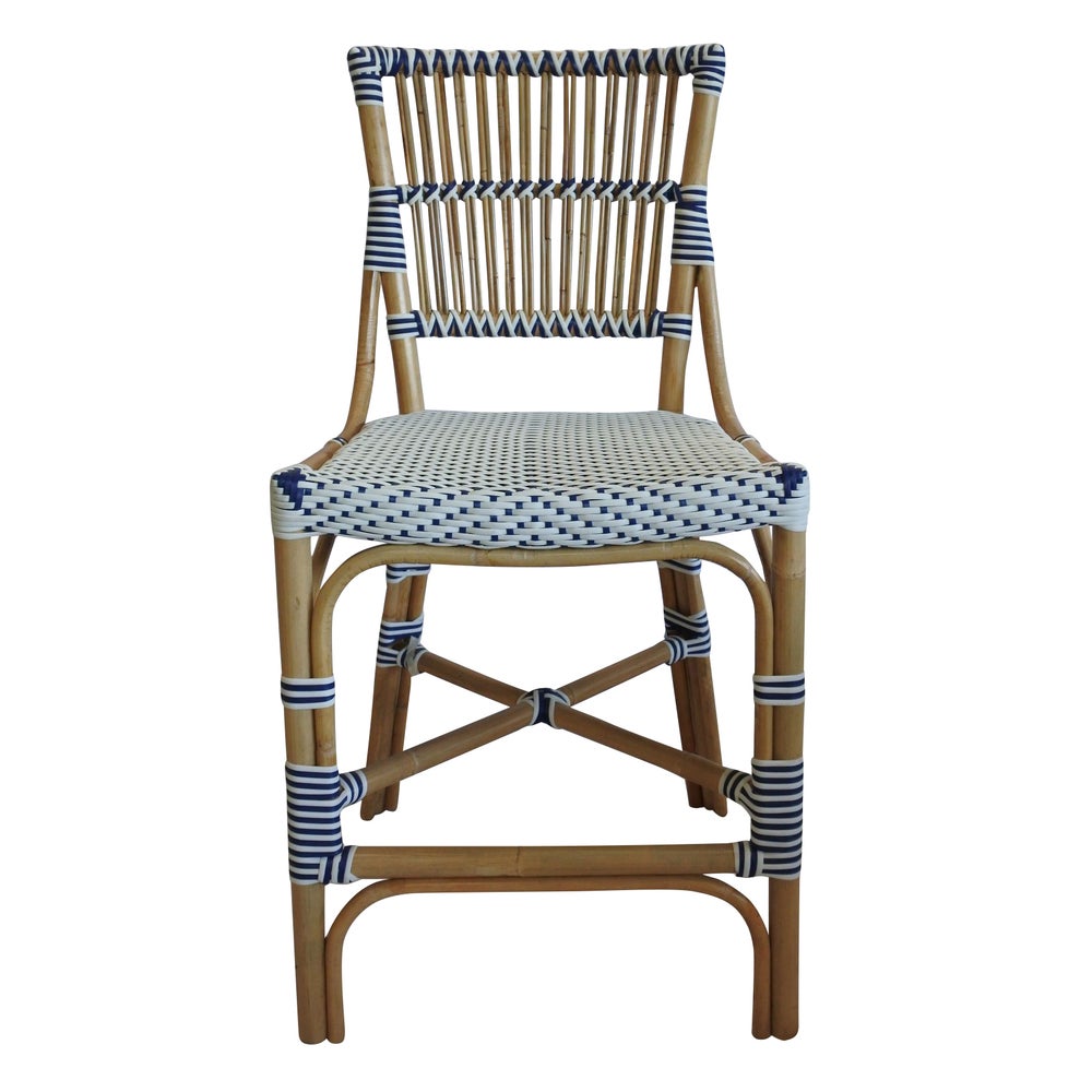 Madrid Counter Chair  Frame Color  - Natural  Woven Seat and Back  Color - White/Navy