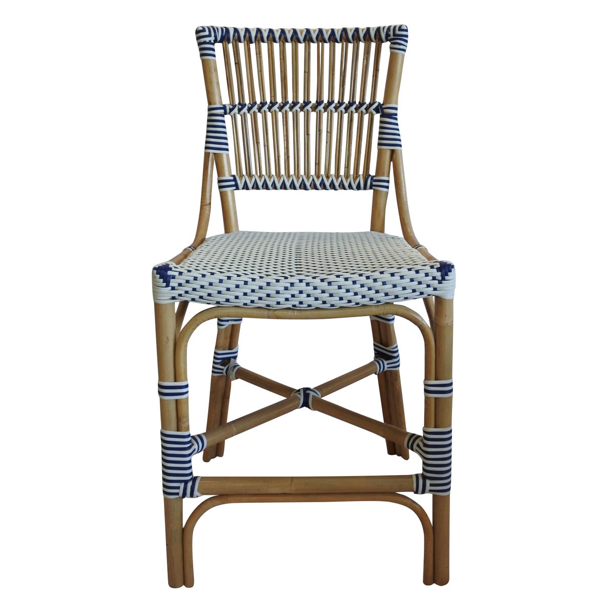 Madrid Counter Chair Frame Color - Natural Woven Seat and Back Color - White/Navy