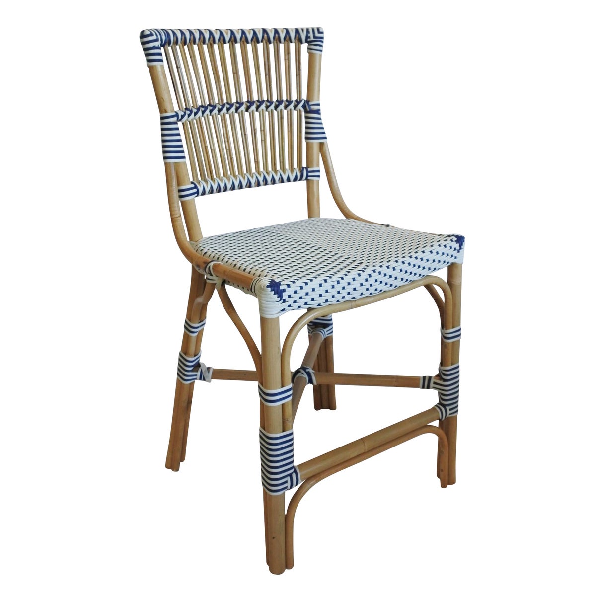 Madrid Counter Chair Frame Color - Natural Woven Seat and Back Color - White/Navy