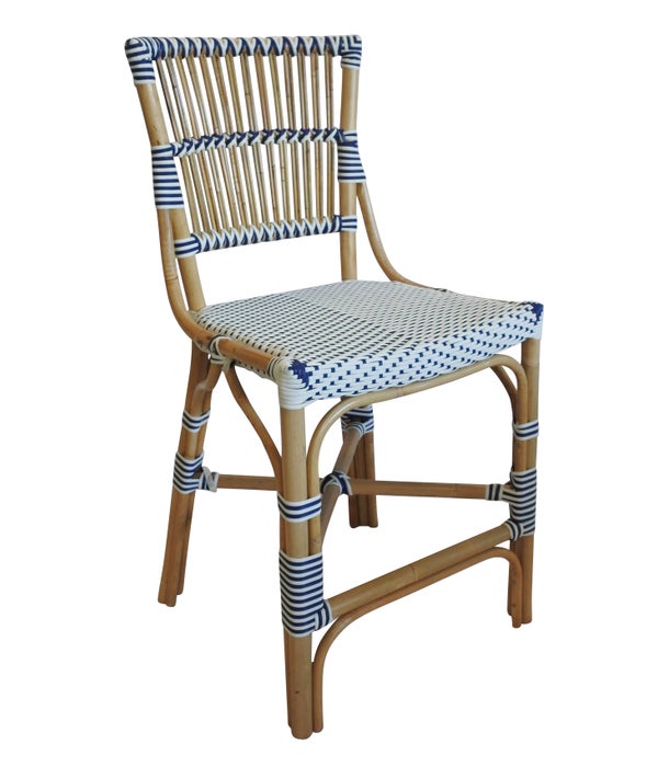 Madrid Counter Chair  Frame Color  - Natural  Woven Seat and Back  Color - White/Navy
