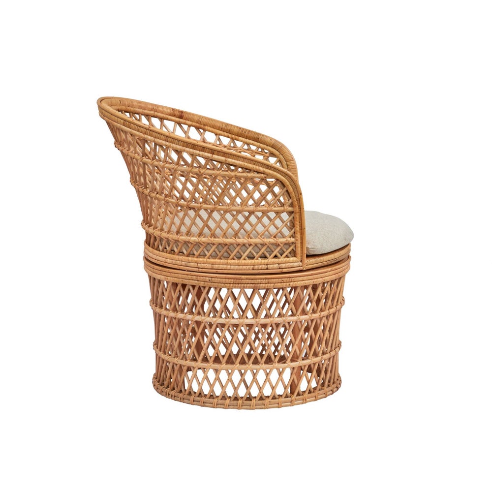 Barrel Swivel Chair Frame: Rattan/ Weave - Natural  Cushion Color-Cream