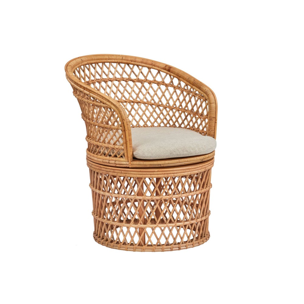 Barrel Swivel Chair Frame: Rattan/ Weave - Natural  Cushion Color-Cream