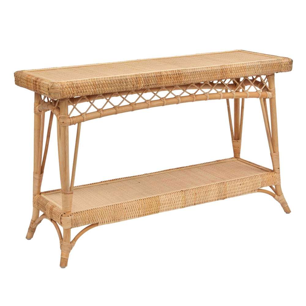 Charleston Console Table Unpainted - "Select Your Color" Rattan Frame with Rattan Peel Wraps