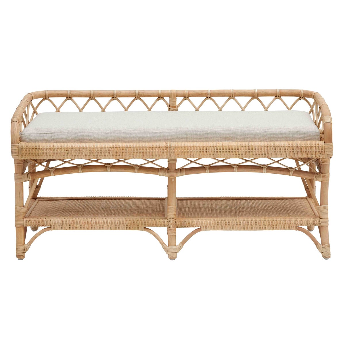 Charleston 48" Bench Unpainted - "Select Your Color" Rattan Frame with Rattan Peel WrapsCushion C
