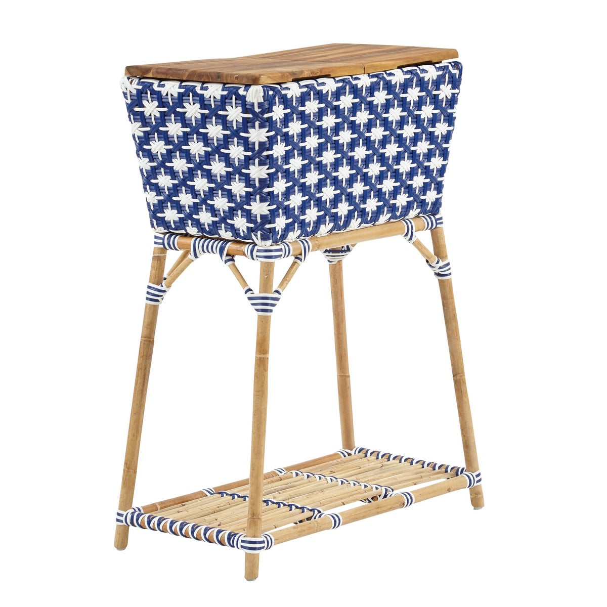 Madrid Party Bucket w/Teak Cutting Board Top Removable Galvanized Steel Bucket Color - White/Navy
