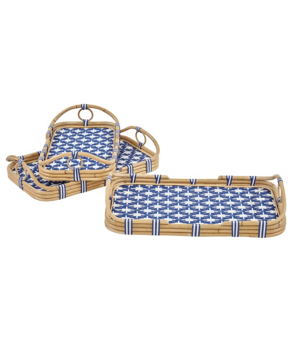 Madrid 3pc Nested Tray Set Color - Navy/White (Star Pattern)This Item Will Be Discontinued.