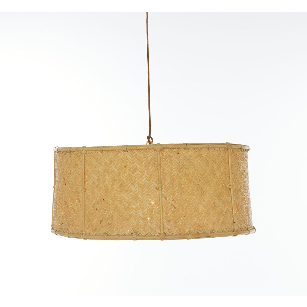CLOSE-OUT!!Drum Pendant Herringbone Pattern Weave Color - Natural (hardwired pendant kit include