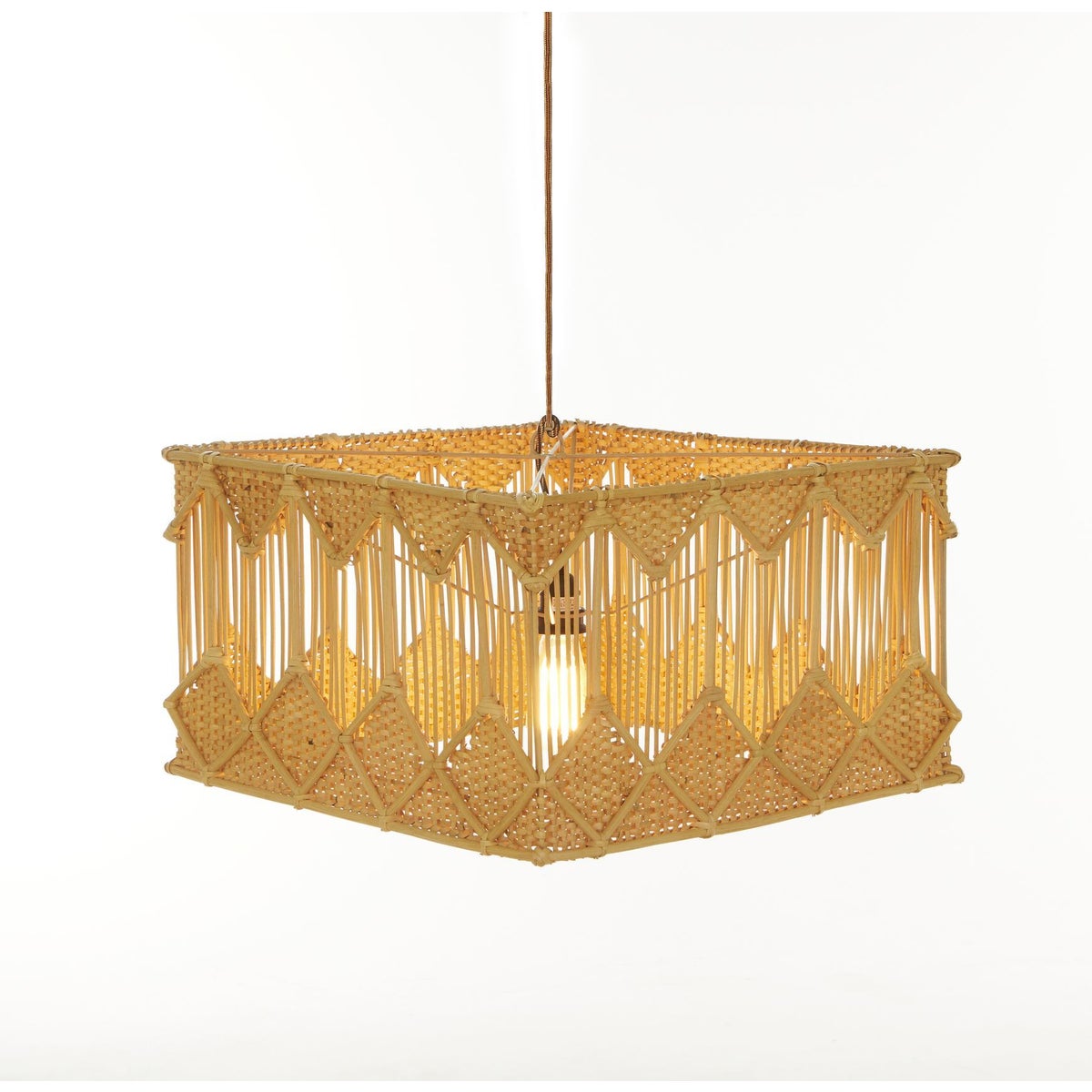 CLOSE-OUT!!Square Pendant Diamond Basket Weave Pattern Color - Natural (hardwired pendant kit in