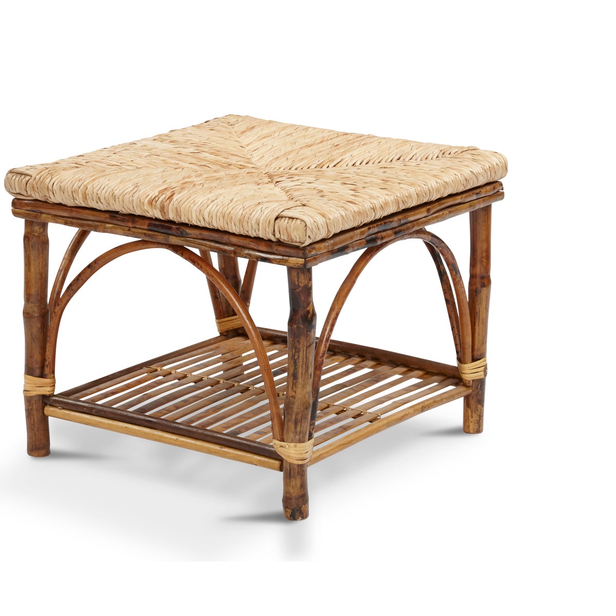Ottoman with Shelf Woven Rush Top Frame Color - Tortoise