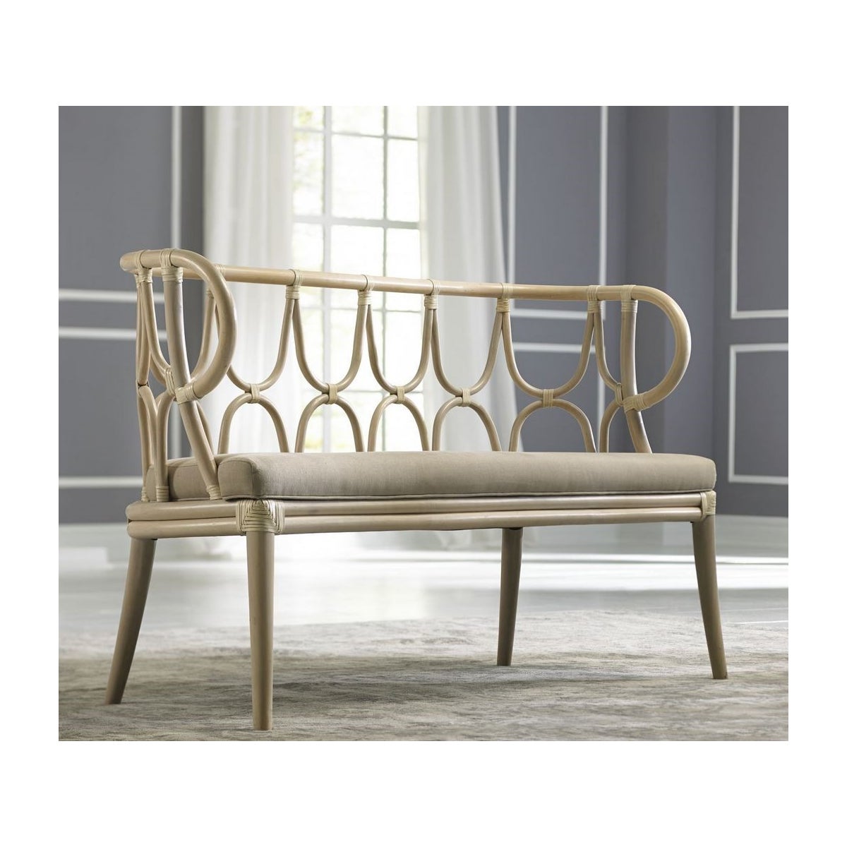 Simone Bench Curved Back Unpainted - "Select Your Color" Cushion Color - CreamRattan Frame wi