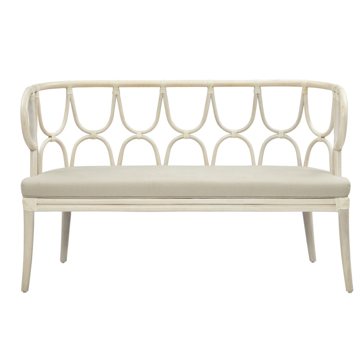 Simone Bench Curved Back Unpainted - "Select Your Color" Cushion Color - CreamRattan Frame wi