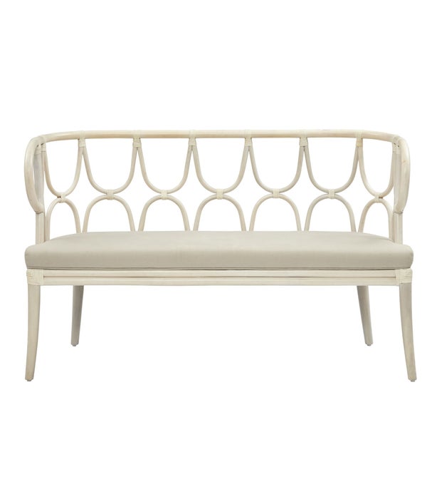 Simone Bench  Curved Back  Unpainted - "Select Your Color"  Cushion Color - CreamRattan Frame wi