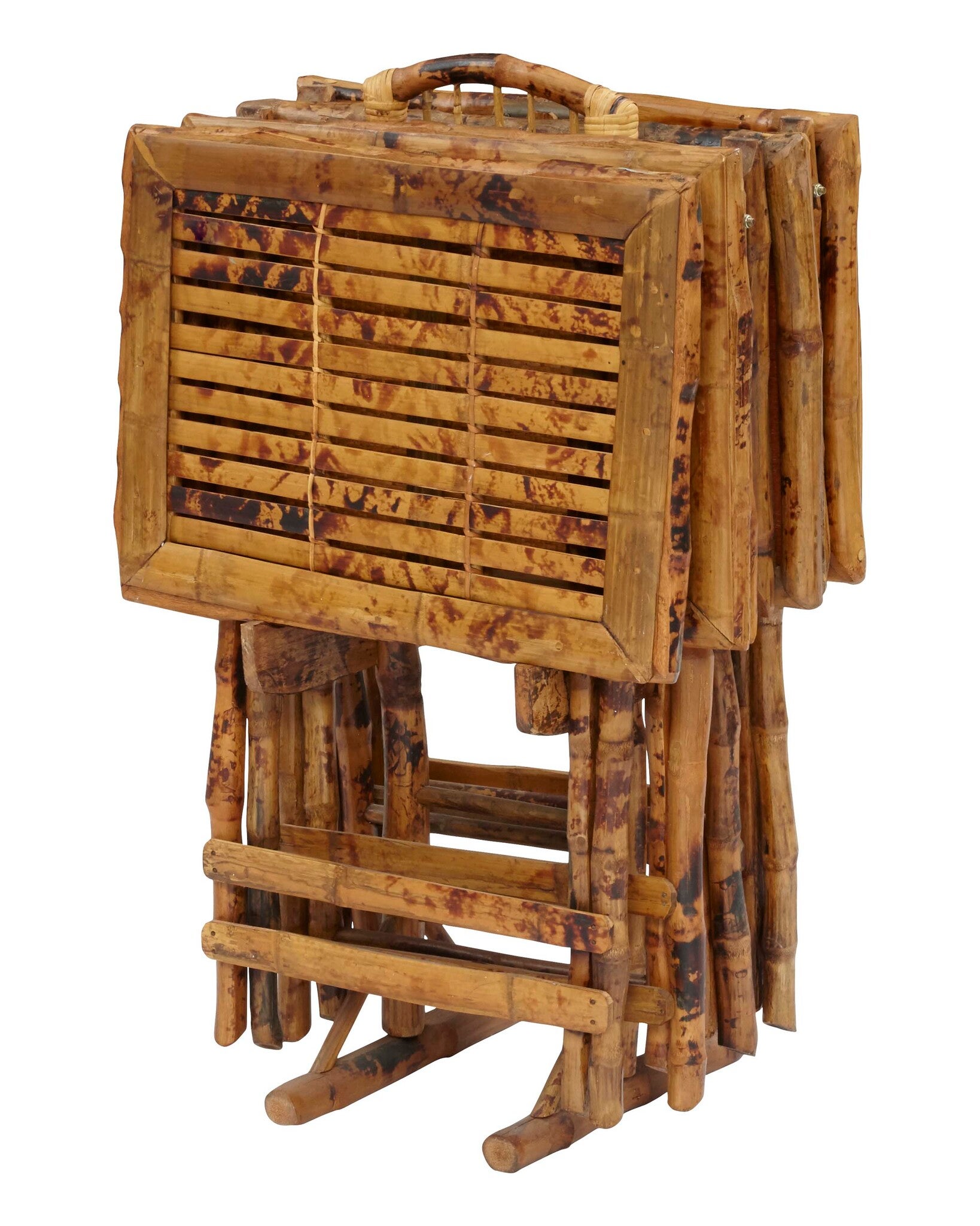 Tortoise Rattan Bamboo TV Tray Stand (4-Piece Set) — Maison Midi