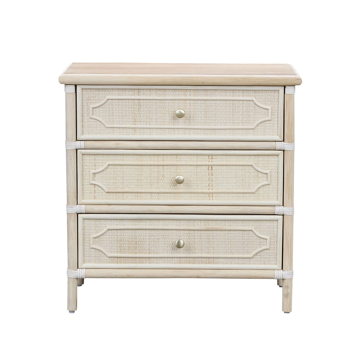 30" 3-Drawer Chippendale Chest Unpainted - "Select Your Color" Frame: Rattan & Wood