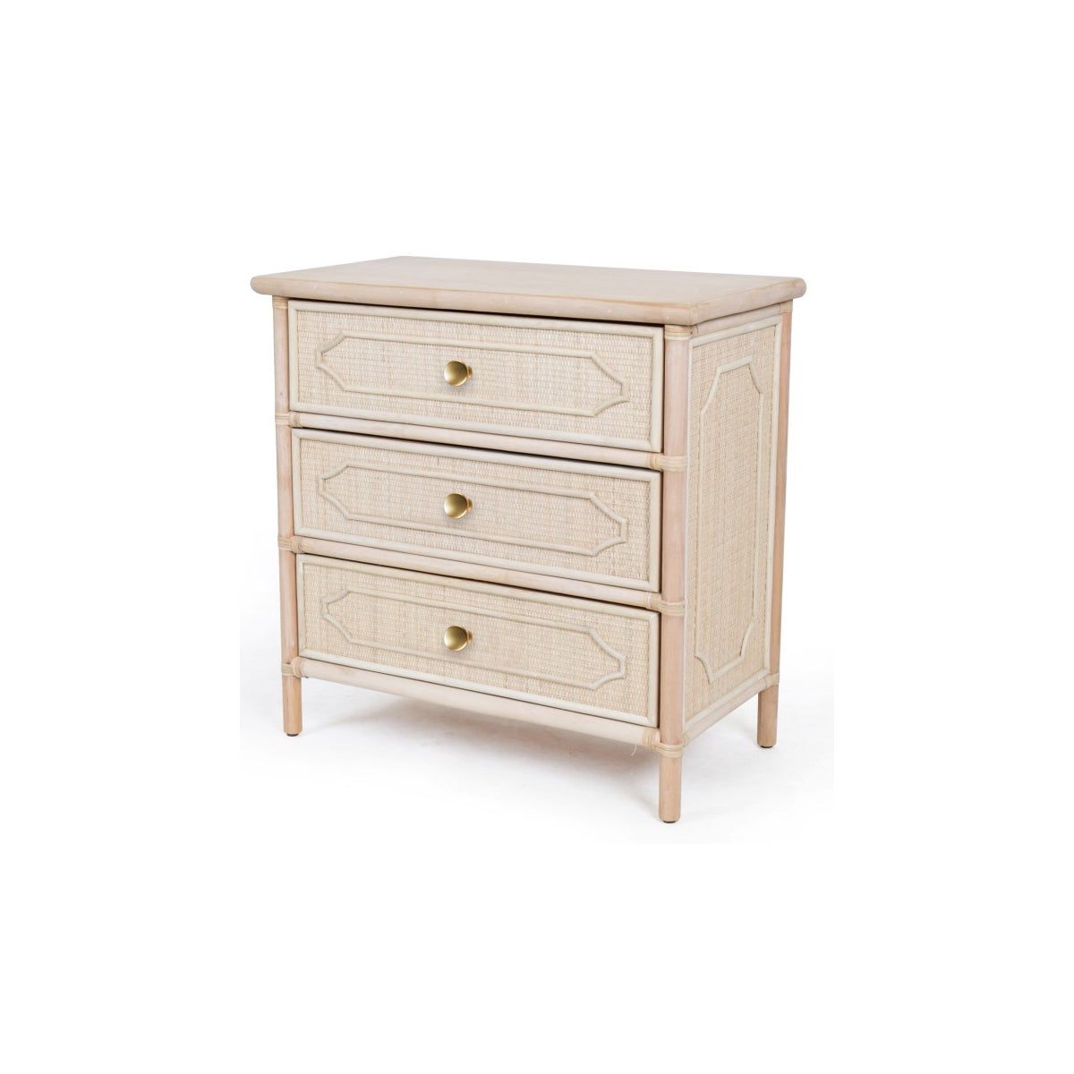 30" 3-Drawer Chippendale Chest  Unpainted - "Select Your Color"  Frame: Rattan & Wood