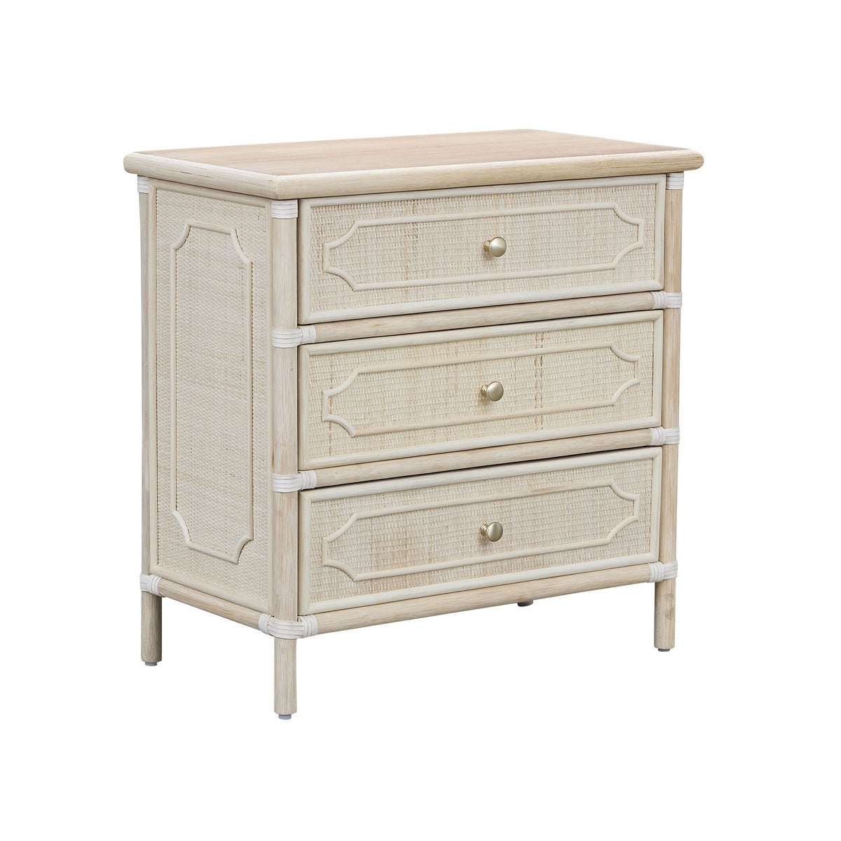 30" 3-Drawer Chippendale Chest Unpainted - "Select Your Color" Frame: Rattan & Wood