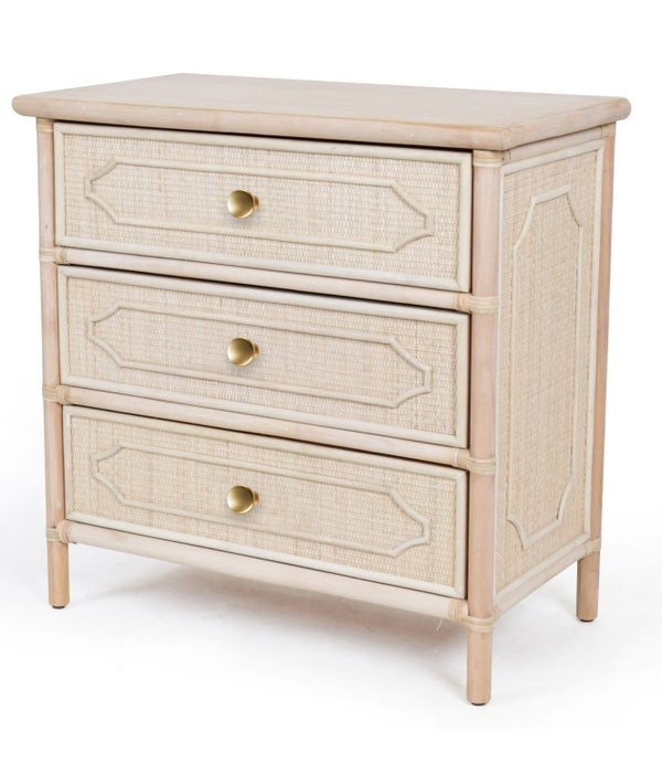 30" 3-Drawer Chest  Unpainted - "Select Your Color"  Frame: Rattan & Wood