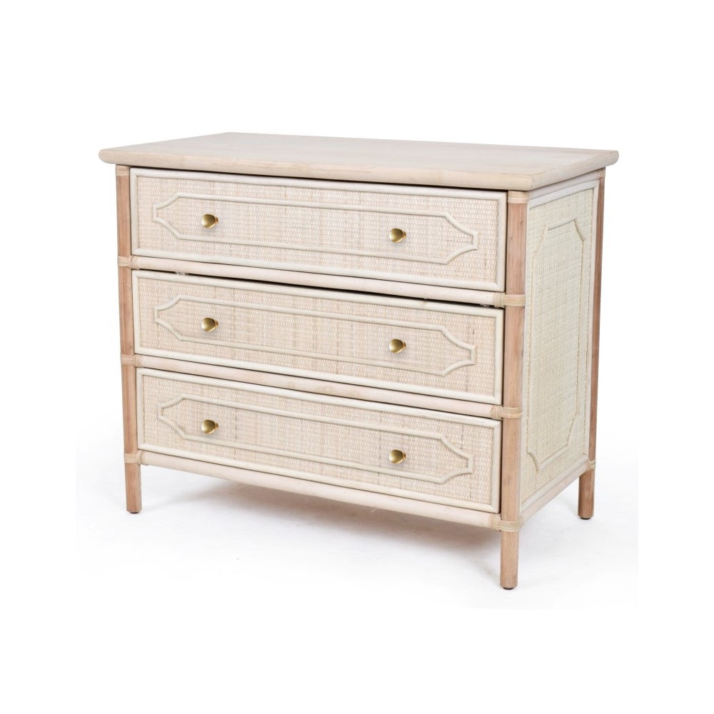 36" 3-Drawer Chest Unpainted - "Select Your Color"  Frame: Rattan & Wood