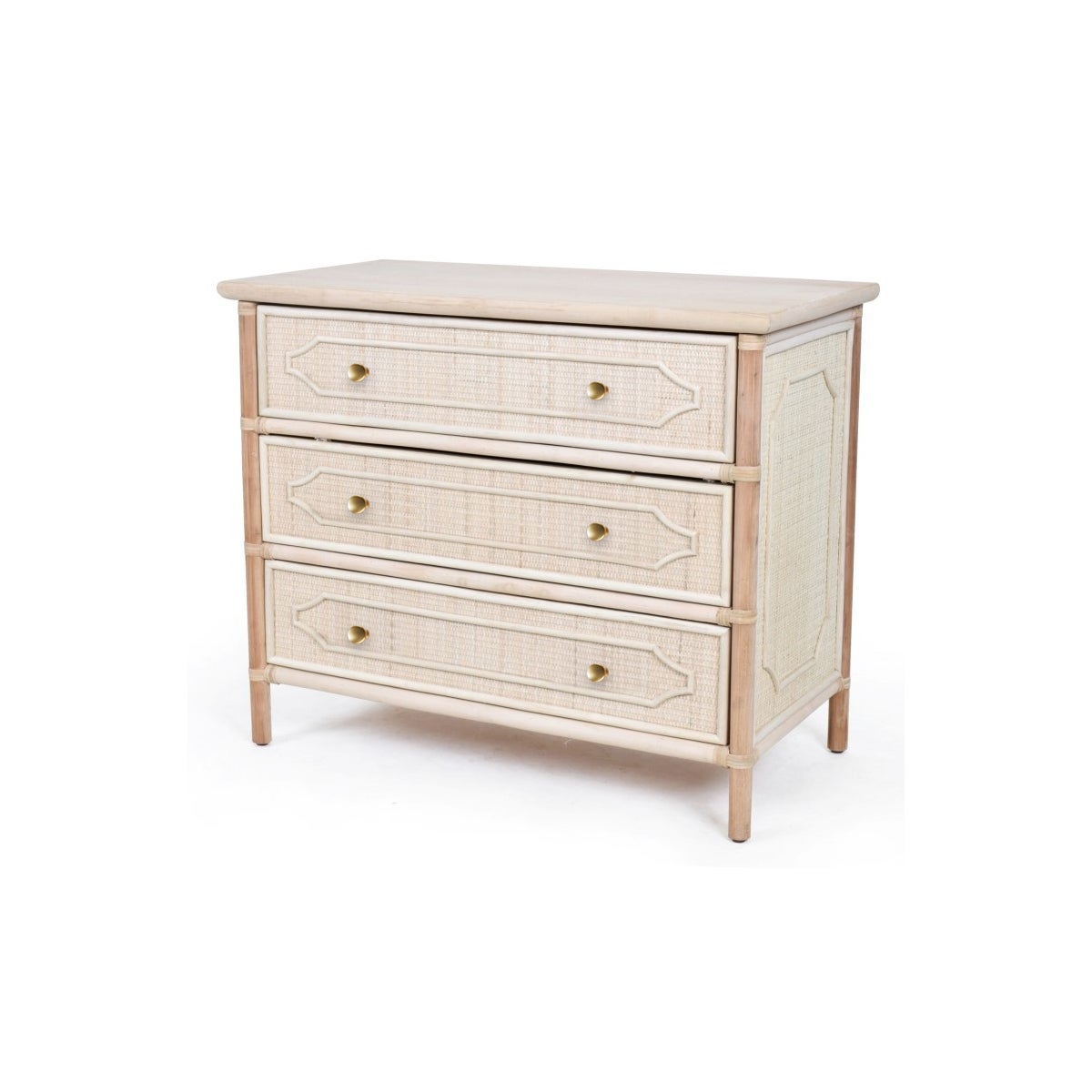 36" 3-Drawer Chest Unpainted - "Select Your Color"  Frame: Rattan & Wood