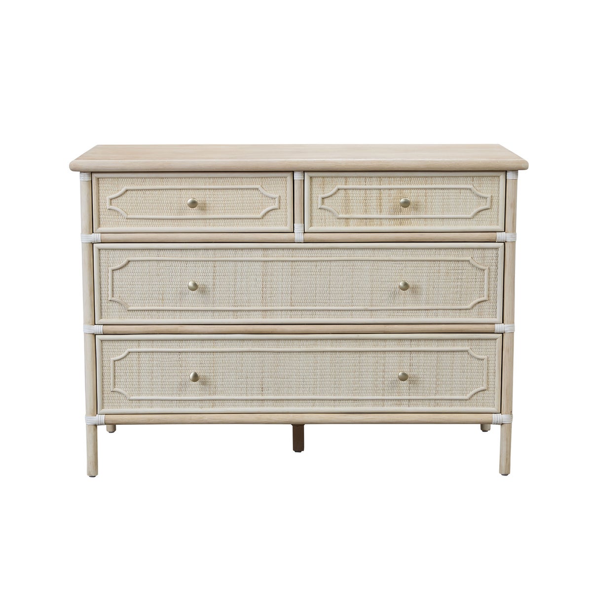 4 Drawer Chippendale Dresser Unpainted - "Select Your Color" Frame: Rattan & Wood