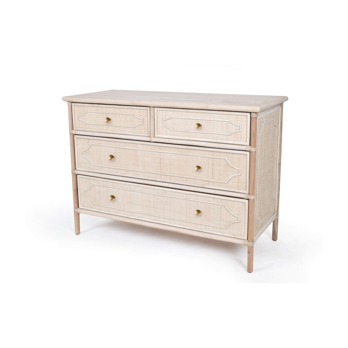 4 Drawer Dresser Unpainted - "Select Your Color"   Frame: Rattan & Wood