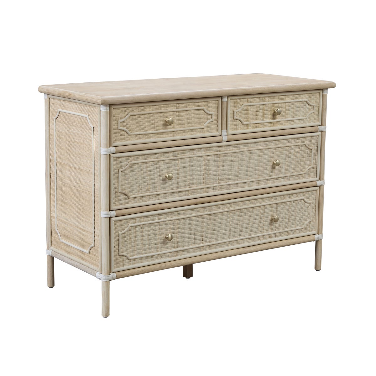 4 Drawer Chippendale Dresser Unpainted - "Select Your Color" Frame: Rattan & Wood