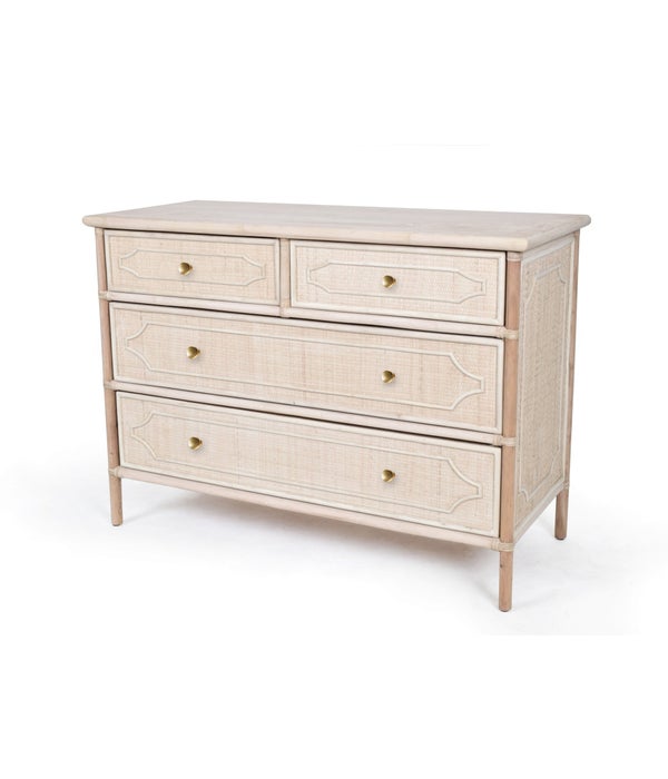 4 Drawer Dresser Unpainted - "Select Your Color"   Frame: Rattan & Wood