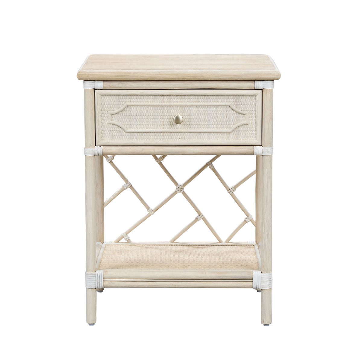 Chippendale Bedside Table Unpainted - "Select Your Color" Frame: Rattan & Wood