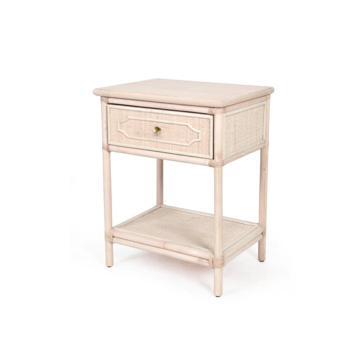 Chippendale Bedside Table Unpainted - "Select Your Color"  Frame: Rattan & Wood