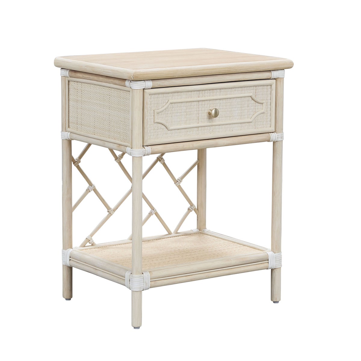 Chippendale Bedside Table Unpainted - "Select Your Color" Frame: Rattan & Wood