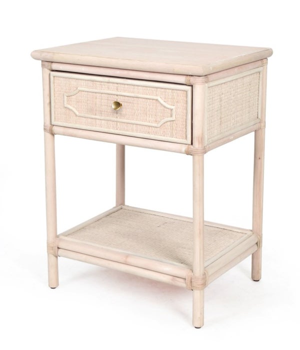 Chippendale Bedside Table Unpainted - "Select Your Color"  Frame: Rattan & Wood