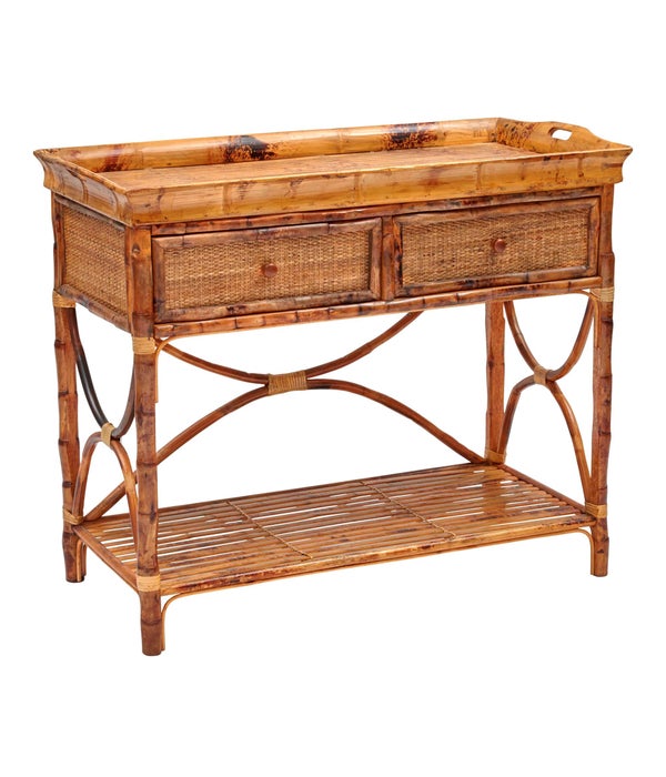 English Serving Console (with Removable Tray Top)Woven Front Frame Color - Antique Tortoise