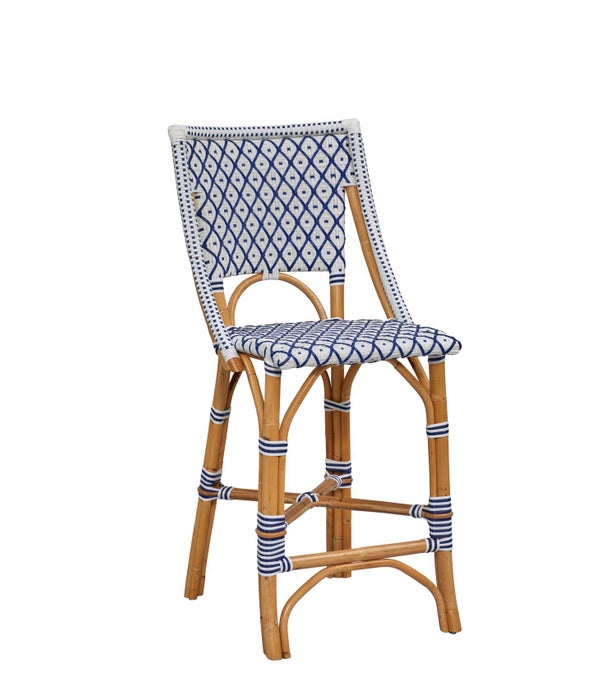 Bistro Counter Chair  Color - White/Navy  (Diamond Pattern)