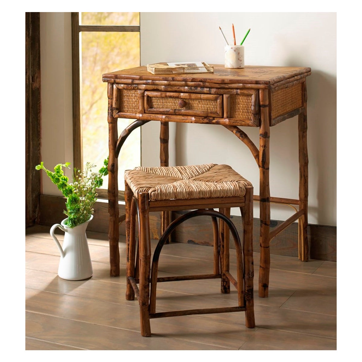Writing Desk w/Stool Tortoise, Rush Seat Pack 1