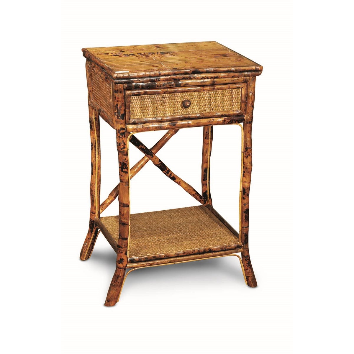 English Side TableWoven Drawer and ShelfFrame Color - Antique Tortoise