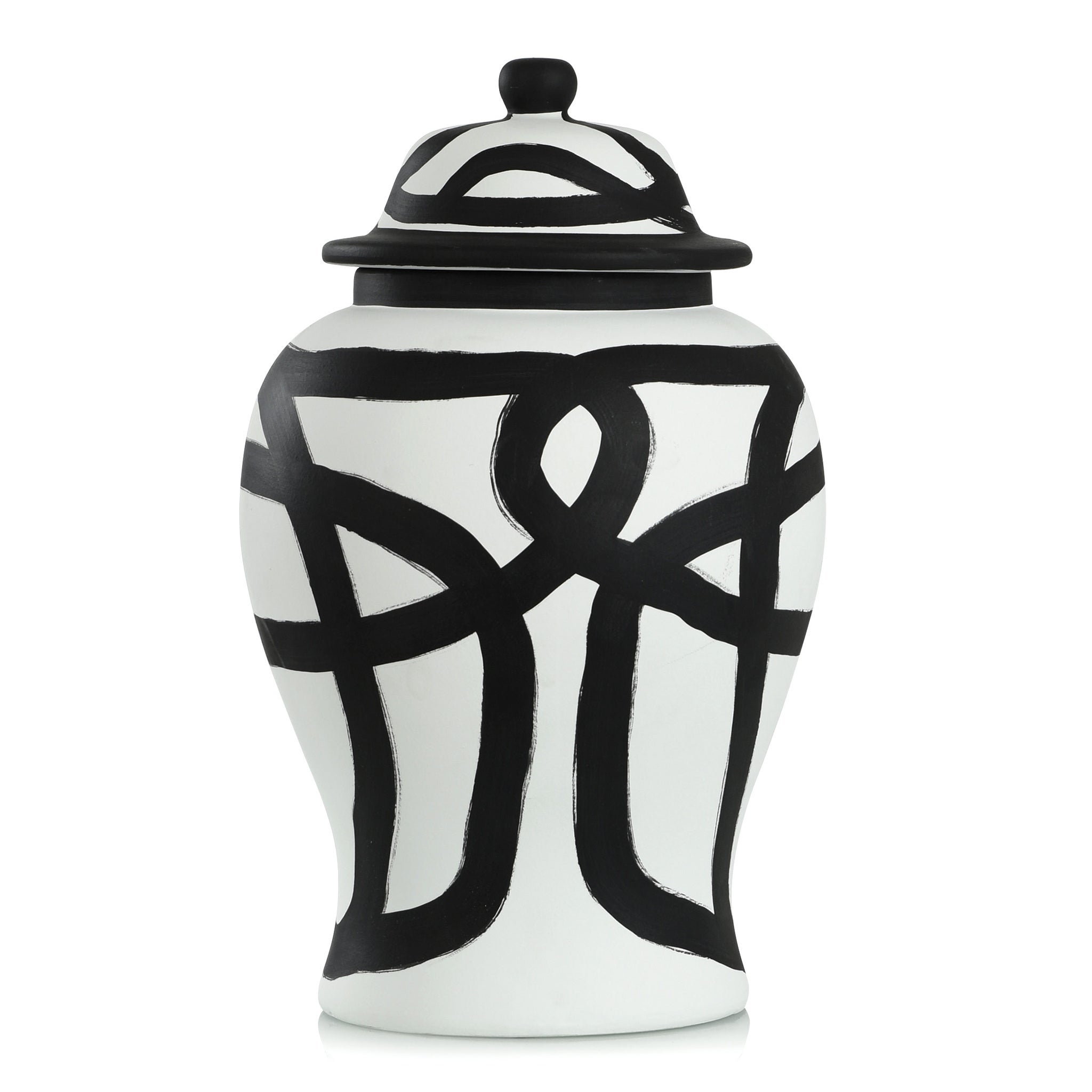 GINGER JAR- MEDIUM | Black and White Finish on Ceramic - vases