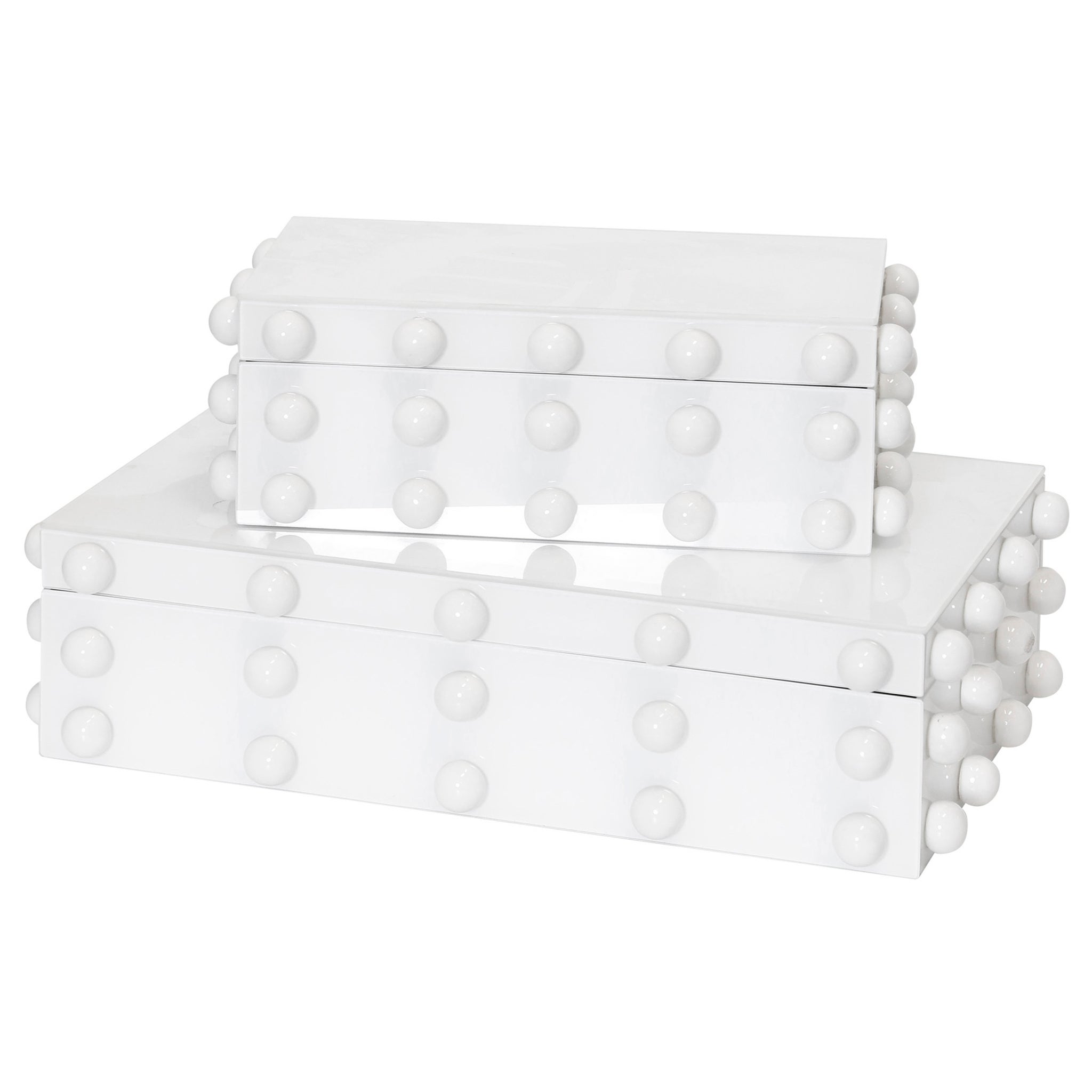BATU BOX- SET OF 2 | White Finished Glass Box with Ceramic Knob