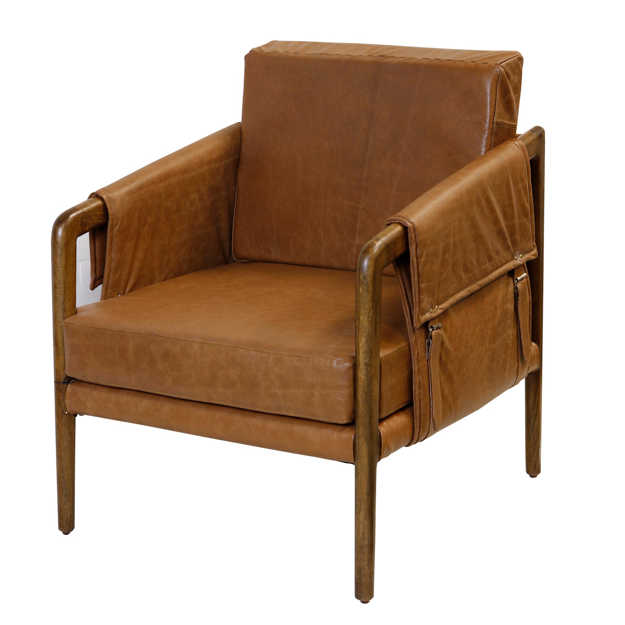 ALEXI SIDE CHAIR | Brown Leather on Walnut Finished Mango Wood