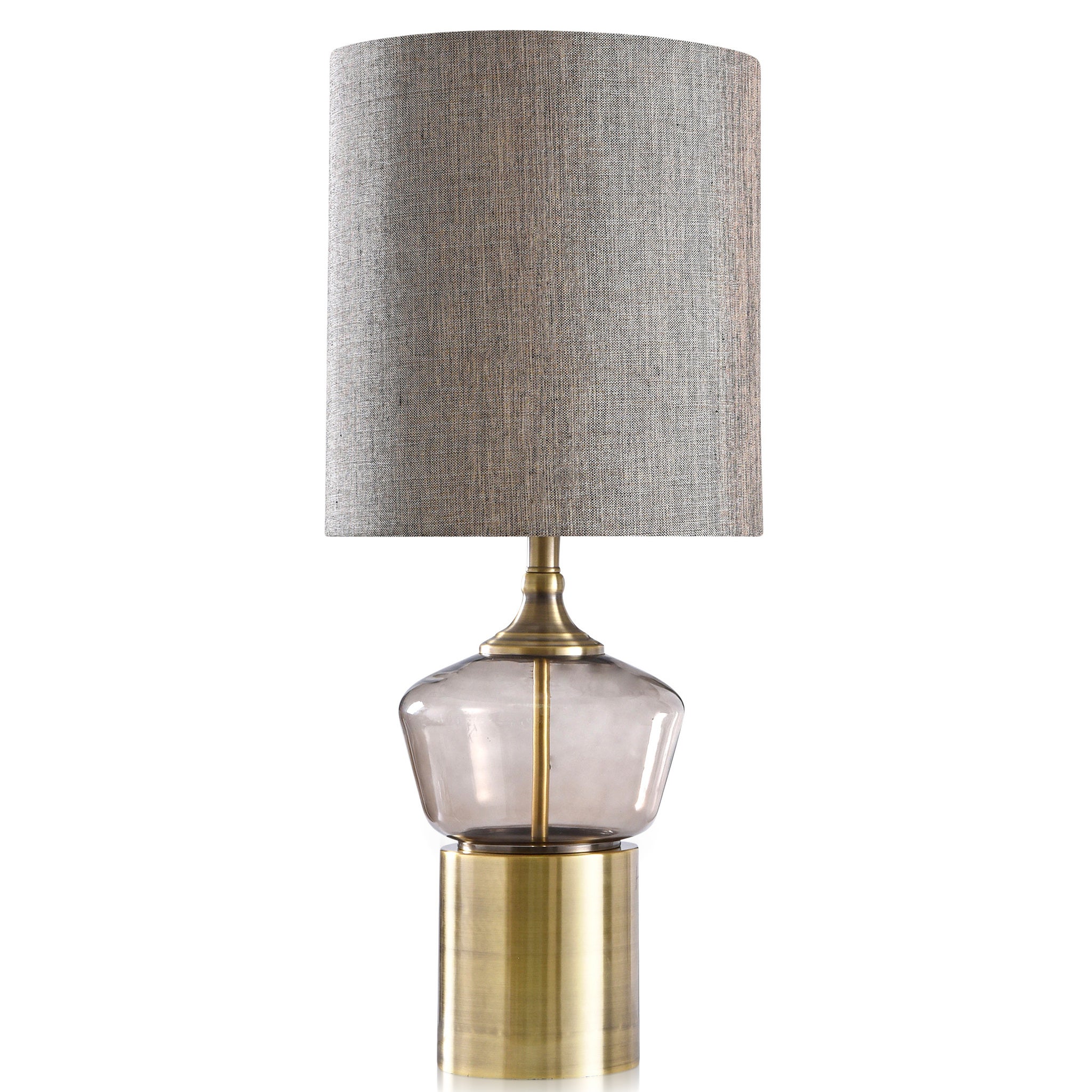 grey and brass table lamp