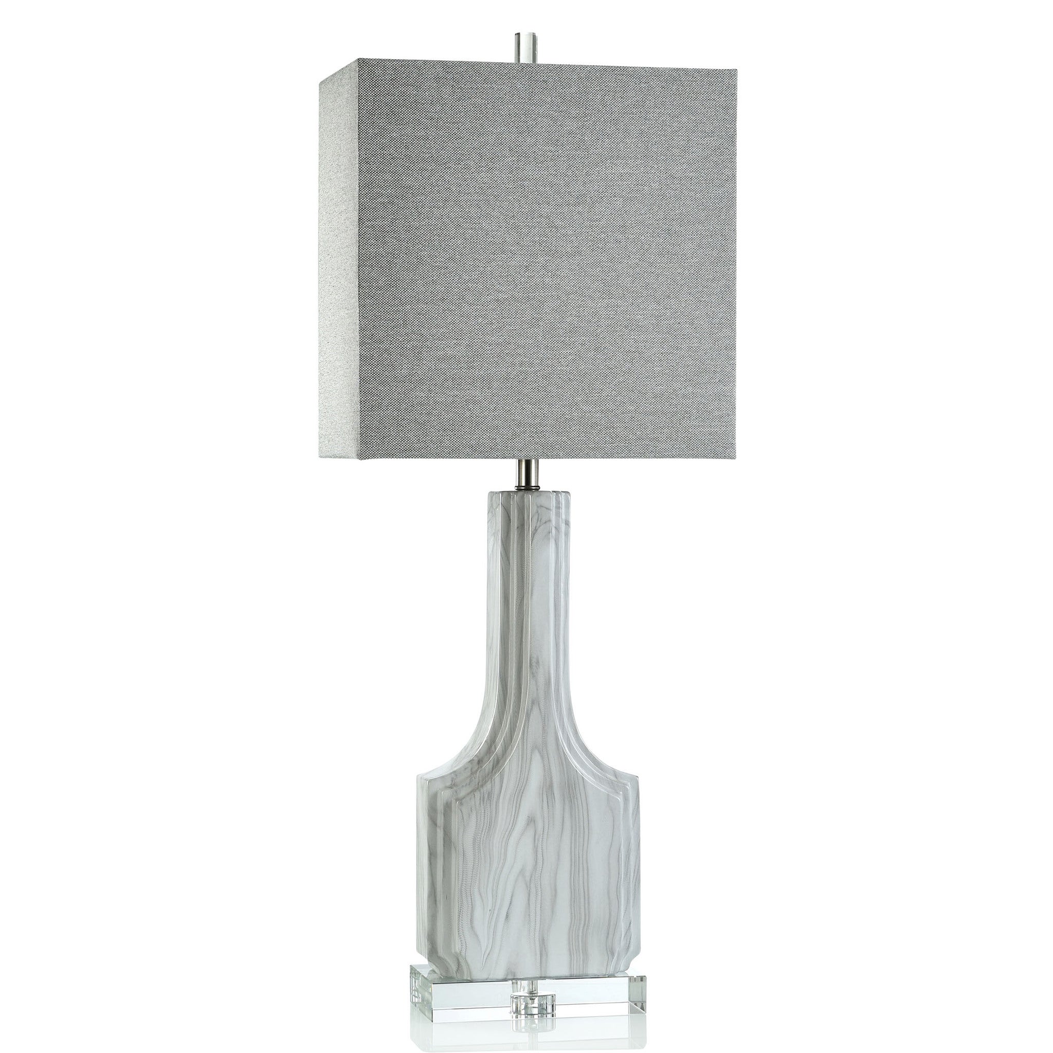 gray table lamp with white shade