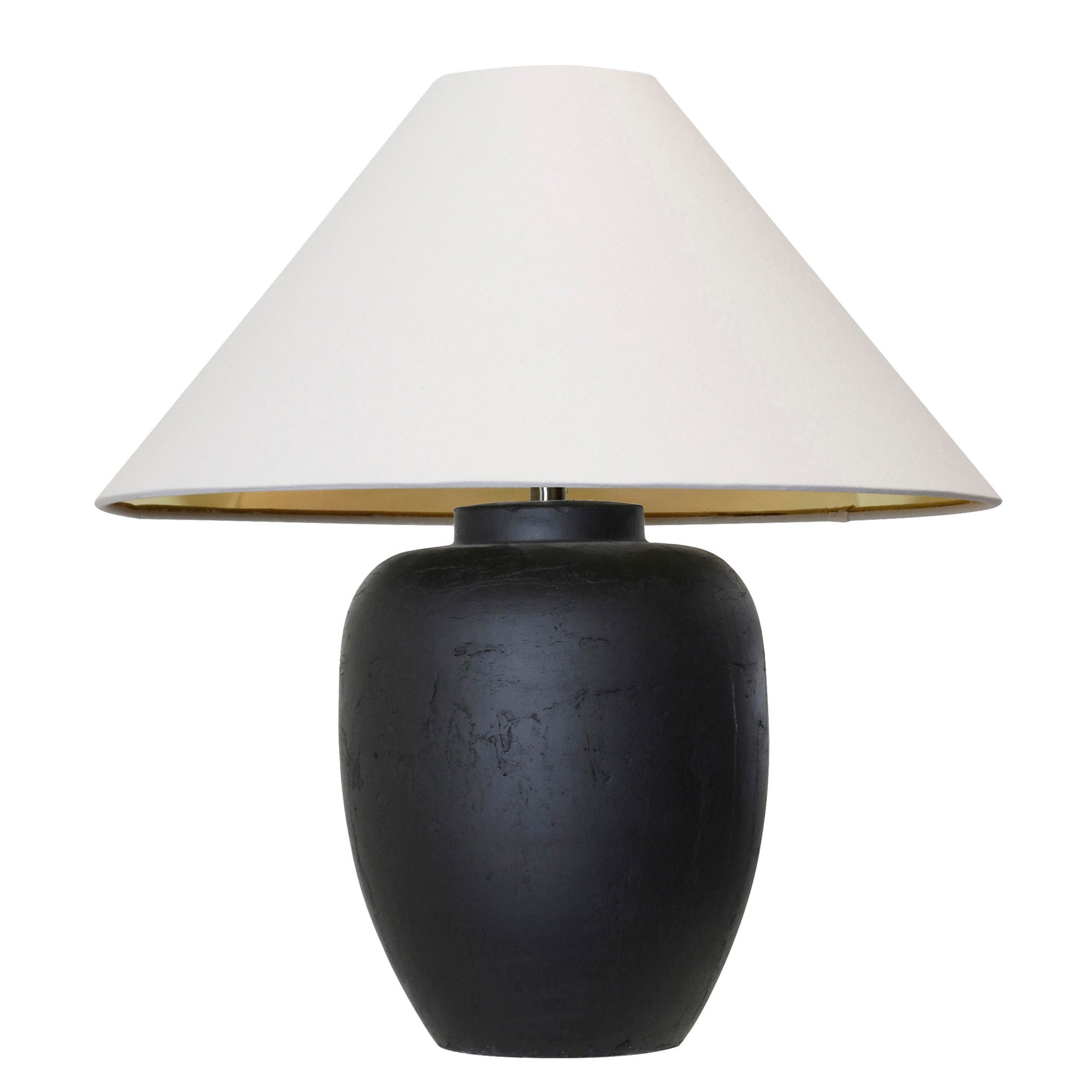 SABIAN TABLE LAMP | Matte Black Finish on Ceramic Body | Empire Gold Lined  Hardback Shade - all lighting | Harpu0026Finial