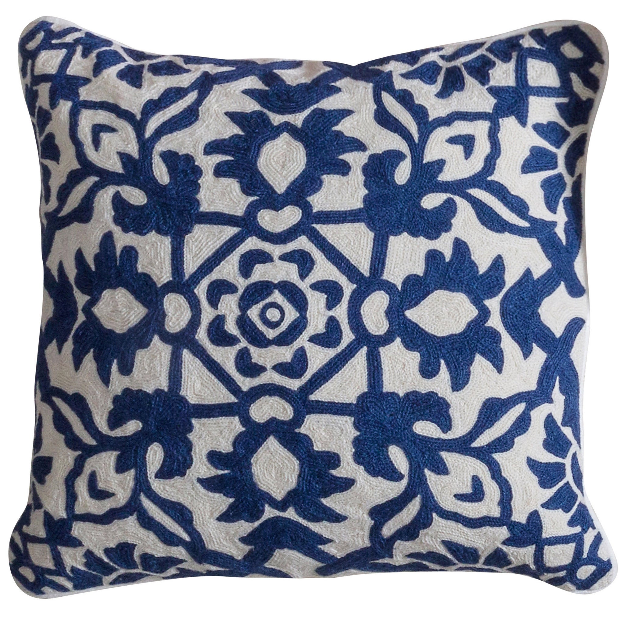 Navy embroidered shop pillow