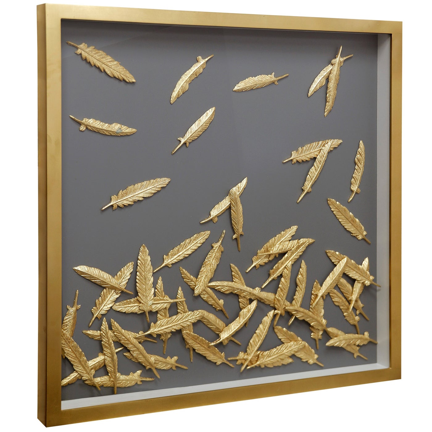 FALLING FEATHER ART, Gold Feathers in Shadow Box
