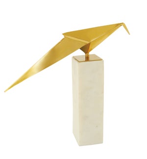 BIRD STATUE- II | Gold Finish on Metal Bird with Marble Stand