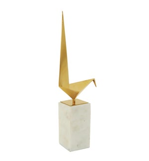 BIRD STATUE- III | Gold Finish on Metal Bird with Marble Stand