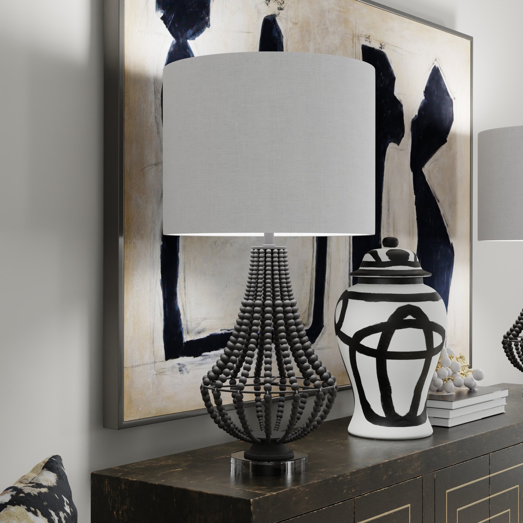 GINGER JAR- MEDIUM | Black and White Finish on Ceramic - vases