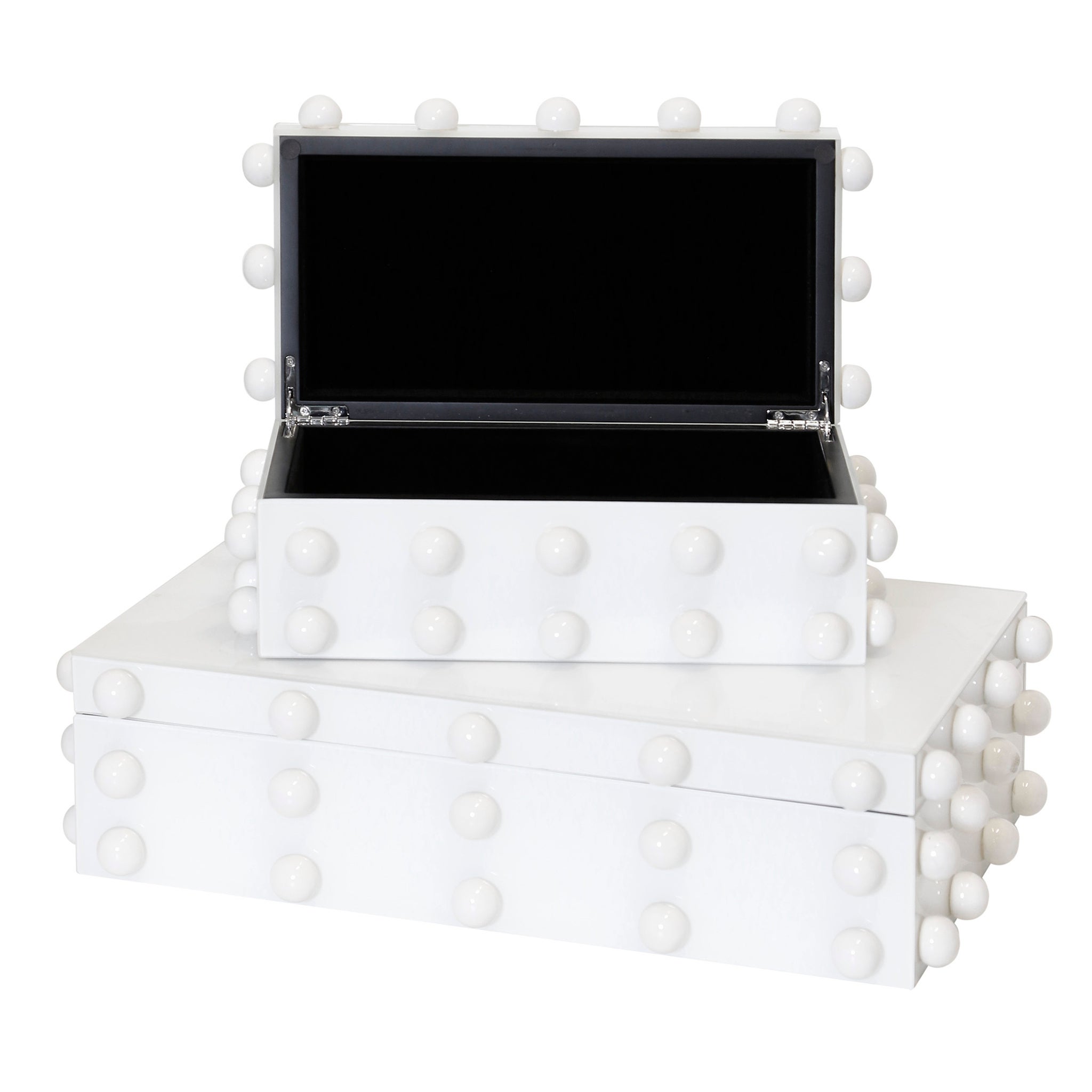 BATU BOX- SET OF 2 | White Finished Glass Box with Ceramic Knob