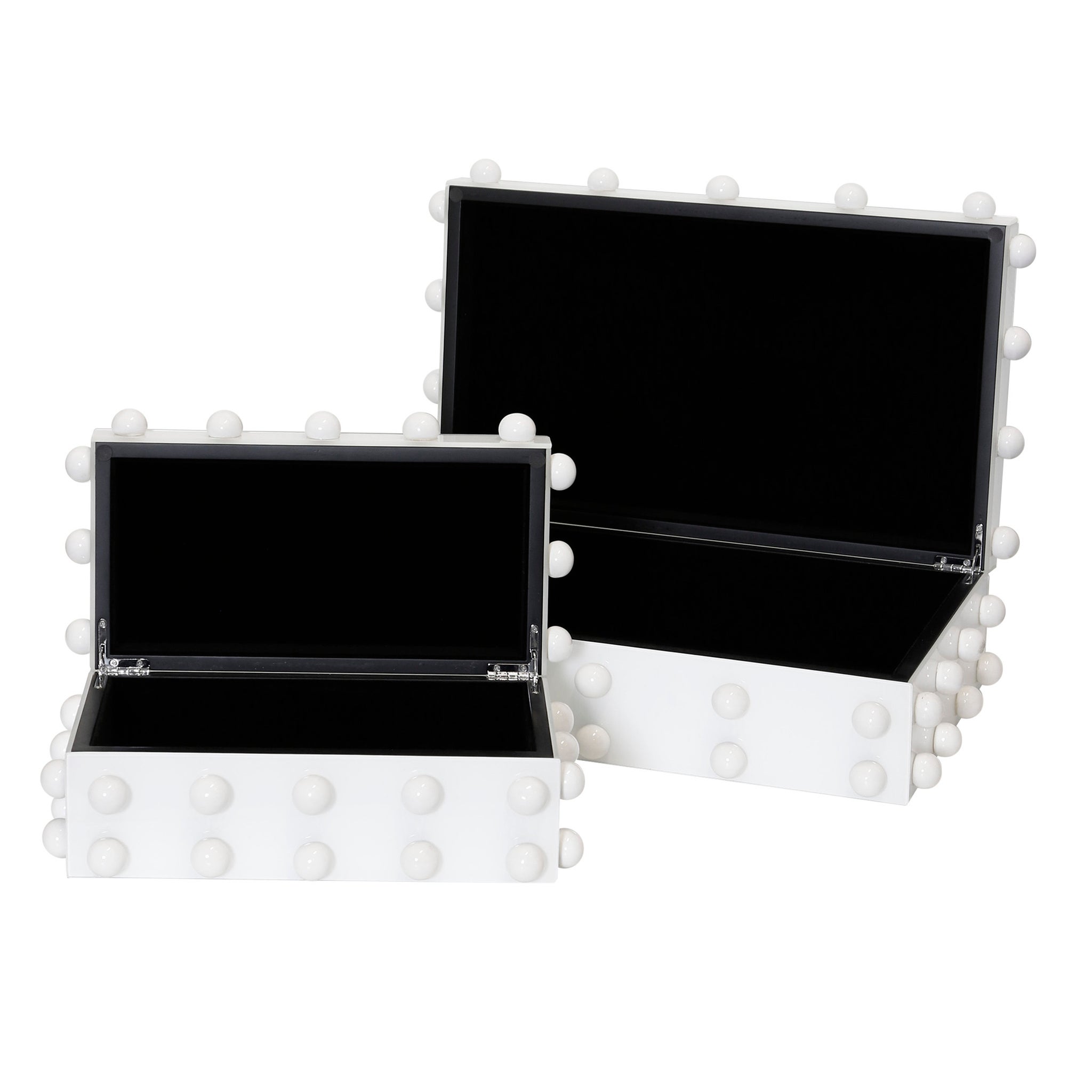 BATU BOX- SET OF 2 | White Finished Glass Box with Ceramic Knob
