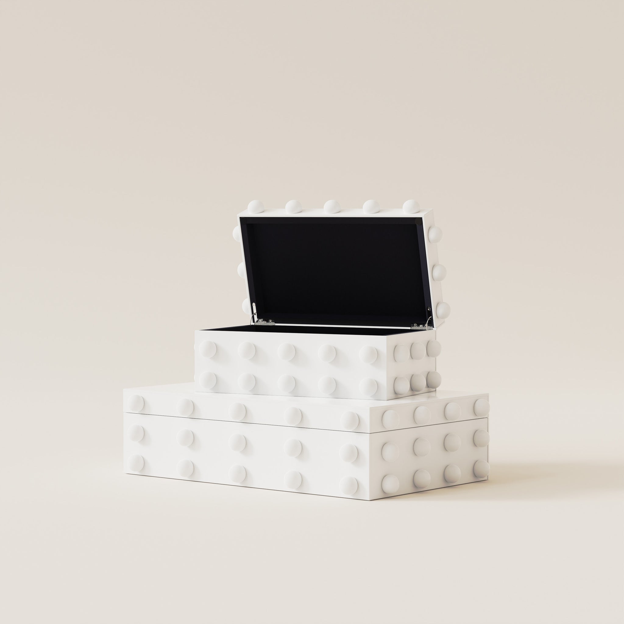 BATU BOX- SET OF 2 | White Finished Glass Box with Ceramic Knob